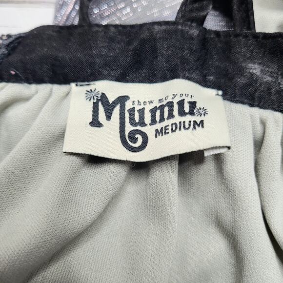 Show Me Your Mumu Eva Mini Dress Black Gray Blue Metallic Icicle Holiday Medium - Picture 9 of 10